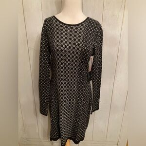 CYNTHIA ROWLEY BLACK WHITE GREY COTTON RAYON‎ Sweater DRESS Zip Up Sz-medium NWT